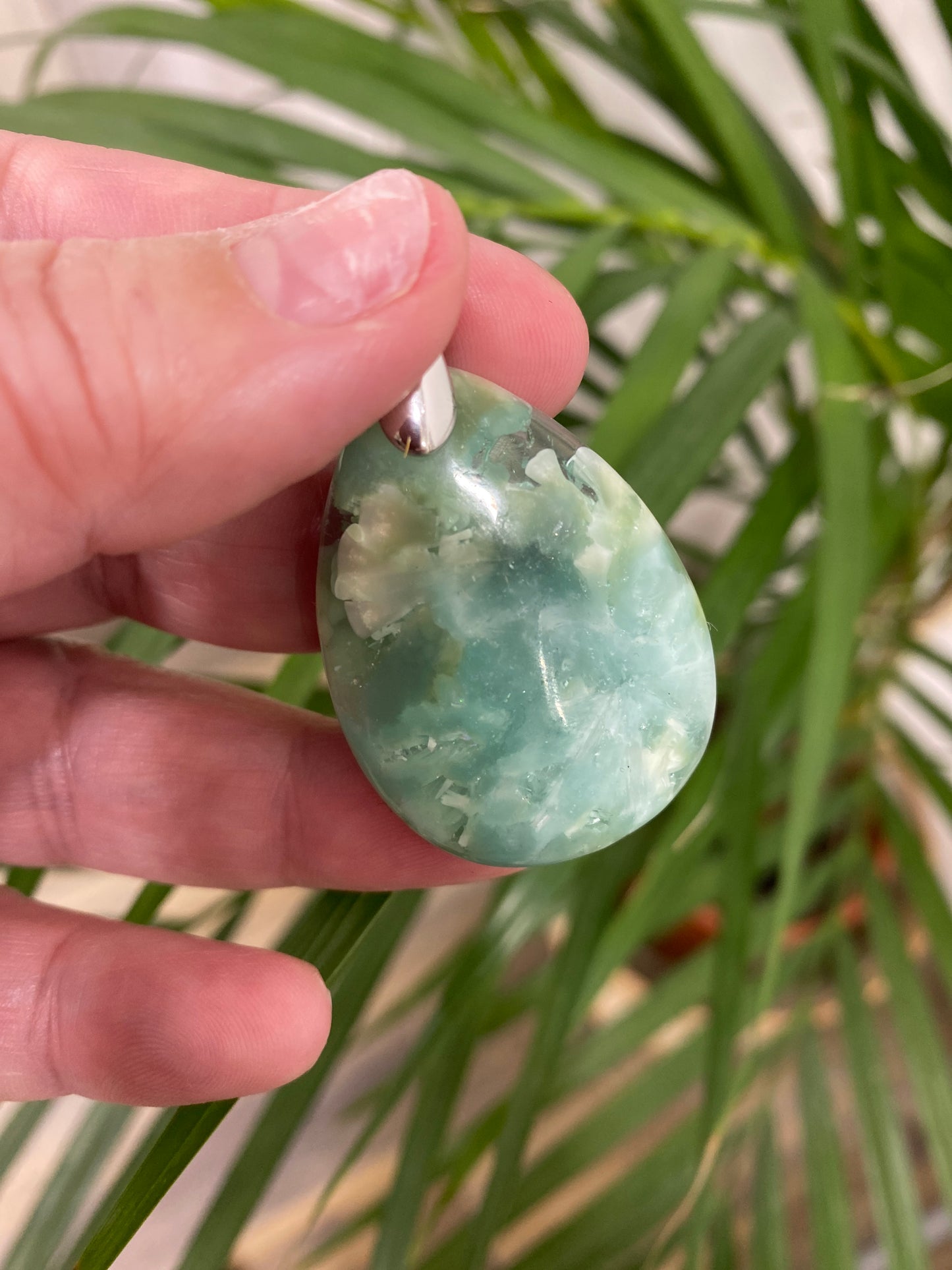Pendentif - Agate fleur verte 2